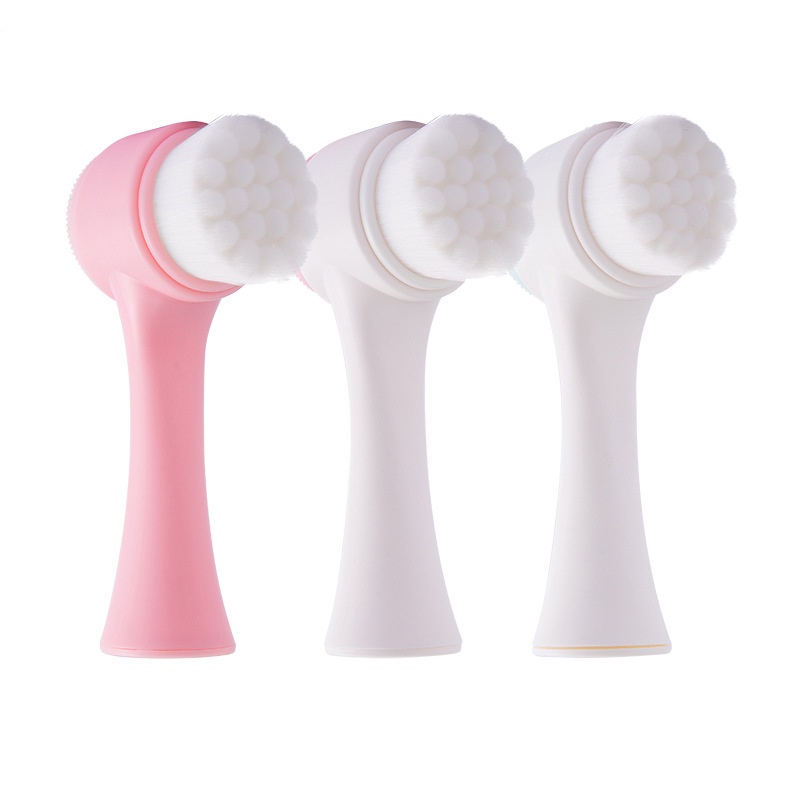 Cọ rửa mặt Massage làm sạch da 3D bằng Silicone rung hai mặt