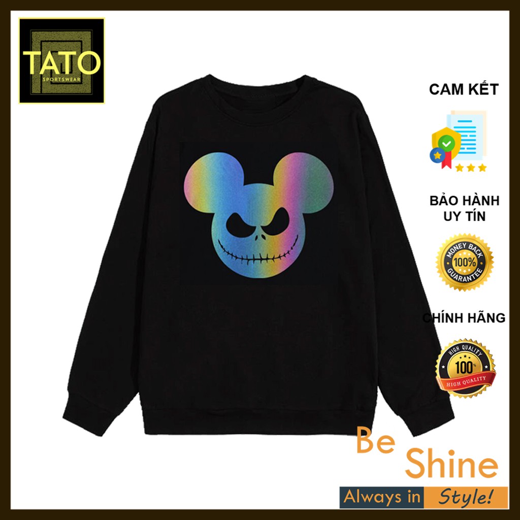 Sweater Chuột Mickey Ma Quái Phản Quang 7 Màu - Áo Nỉ Dài Tay Unisex Form Rộng Thời Trang Nam Nữ Phong Cách Hàn Quốc