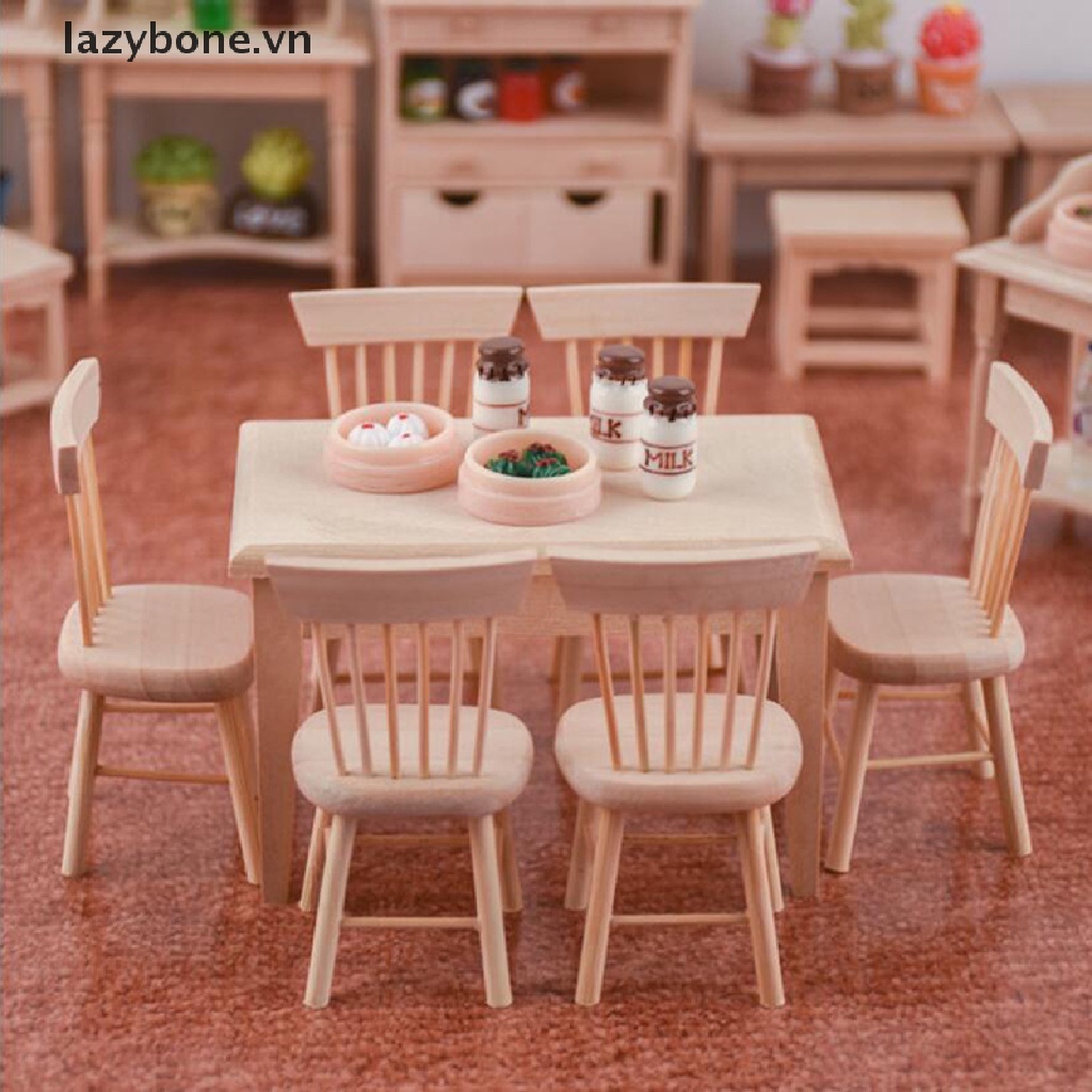 Bộ bàn 4 ghế gỗ mini tỉ lệ 1 / 12 trang trí nhà búp bê sáng tạo độc đáo