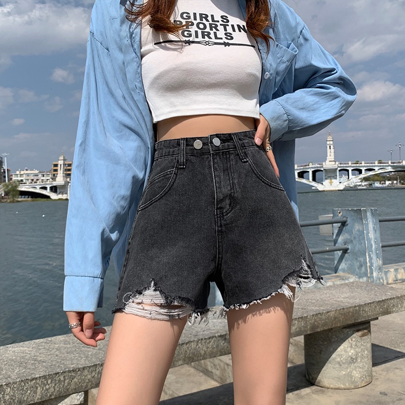 Quần Short Denim Lưng Cao Phong Cách Hàn Quốc Đơn Giản Dành Cho Nữ
