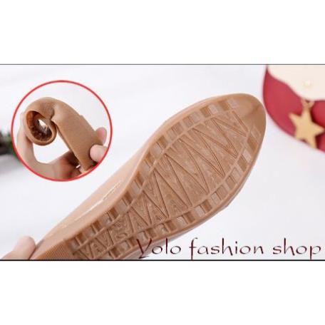 Giày búp bê nữ đế 3p mũi tròn phối da xinh xắn hàng QC cao cấp - Kèm hình thật