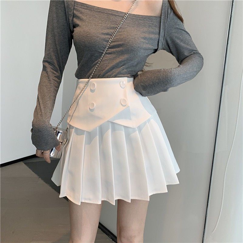 Chân váy xếp ly 4 khuy cạp cao tôn dáng 2 màu đen trắng