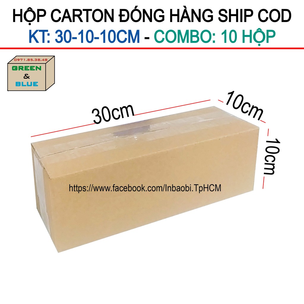 10 Hộp 30x10x10 cm, Hộp Carton 3 lớp đóng hàng chuẩn Ship COD (Green &amp; Blue Box, Thùng giấy - Hộp giấy giá rẻ)