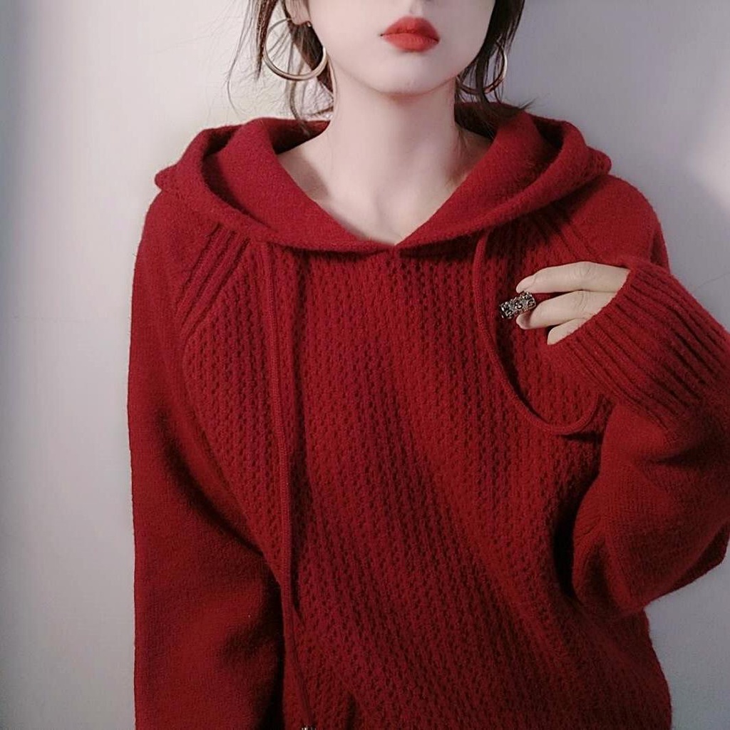 Áo Hoodie Dệt Kim Dáng Rộng Tay Dài Phong Cách Hàn Quốc Thời Trang Cho Nữ [S-2XL]