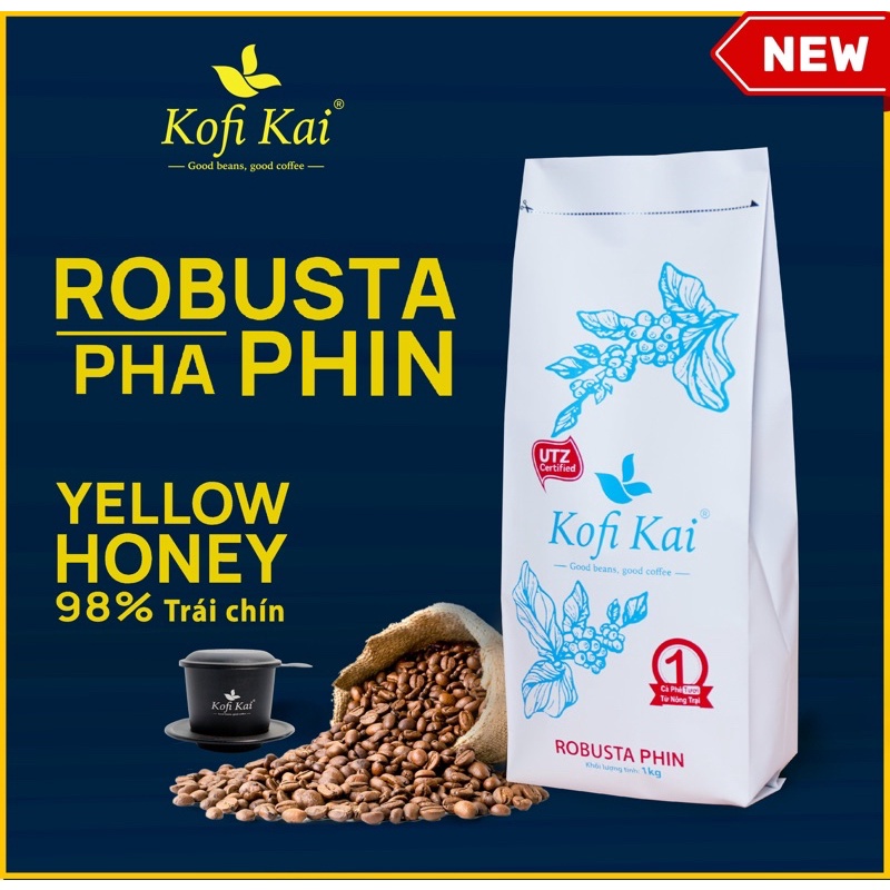Cà phê nguyên chất Robusta bột pha phin Kofi Kai 1kg