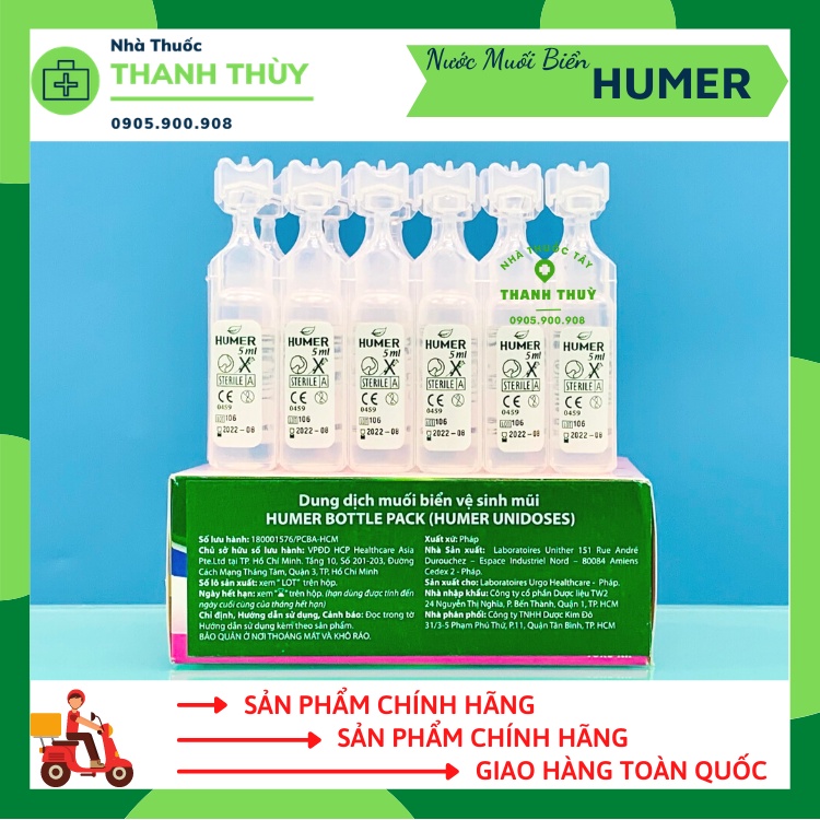 🅼🅰🅳🅴 🅸🅽 🅵🆁🅰🅽🅲🅴 HUMER UNIDOSES Hộp 18 ống x 5ml  Dung Dịch Muối Biển Vệ Sinh Mũi Cho Bé