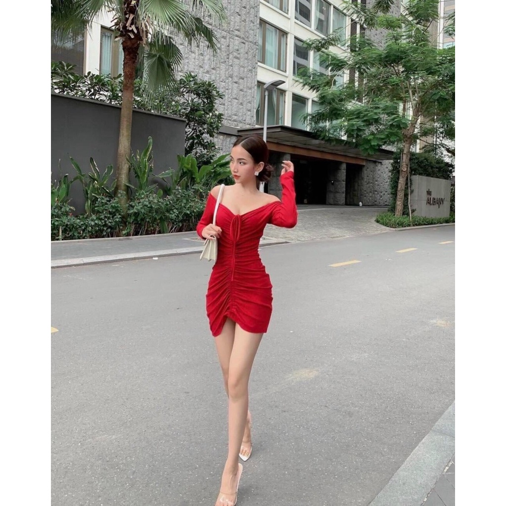 Đầm body nhúng trước tay dài dây cột hai kiểu siêu hot