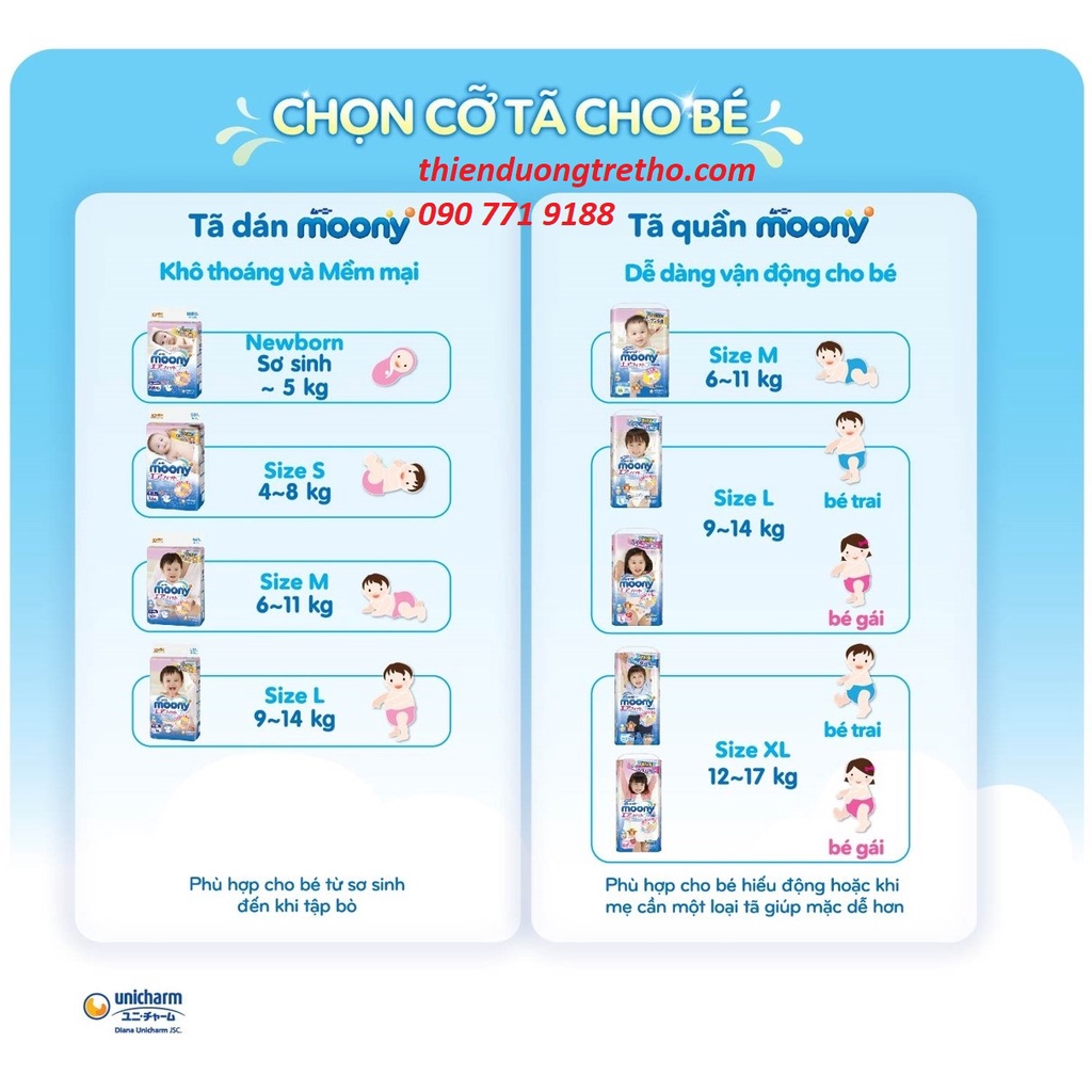 Tã Dán Moony NB90/S82/M64/L54 - Quần M58/L44/XL38/XXL26
