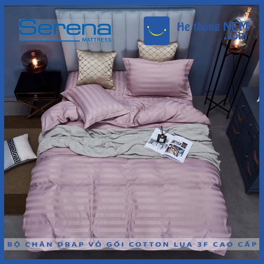 Bộ Chăn Ga Gối 5 Món Lụa Cotton 3F SERENA Combo Set Bộ Chăn Drap Ra Ga Gối Nệm Đệm Trải Giường Cotton Lụa 5 Món