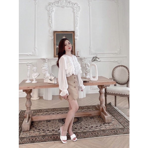 Set áo tơ tầng trắng chân váy