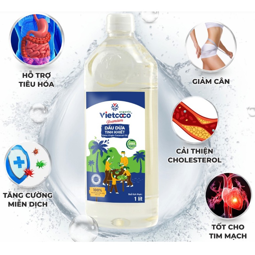 Dầu dừa tinh khiết Premium Organic VIETCOCO - 1L