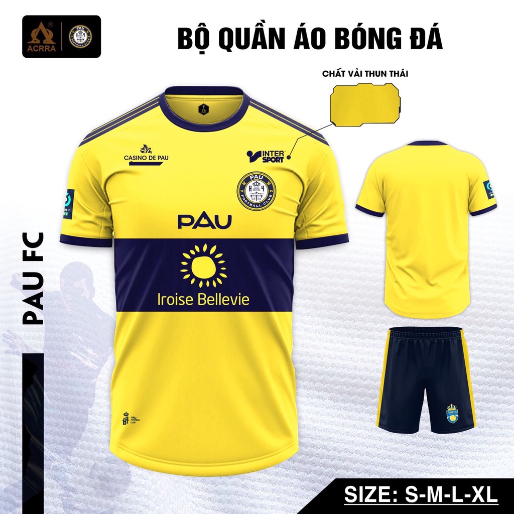 Bộ Quần Áo Bóng Đá CLB Pau FC Vải Thun Thái - Đồ Đá Banh QH pp Bởi Be Happy Sport