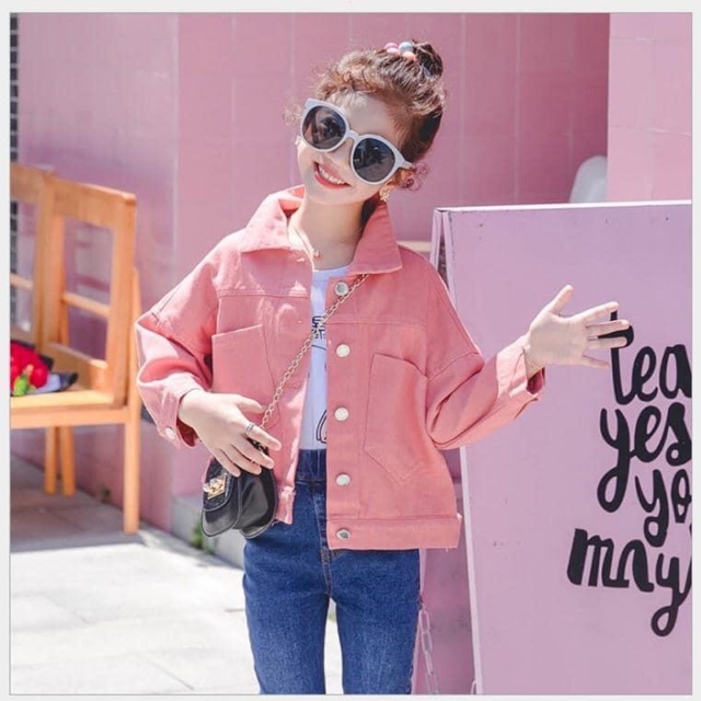 [Hàng có sẵn ] Áo khoác JEANS bé gái (có sẵn màu Hồng sz 110)