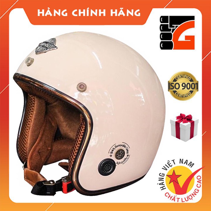 [HÀNG MỚI] Mũ bảo hiểm 3/4 Napoli Sh Ruby New kem bóng lót nâu - Freesize Bảo hành 12 tháng