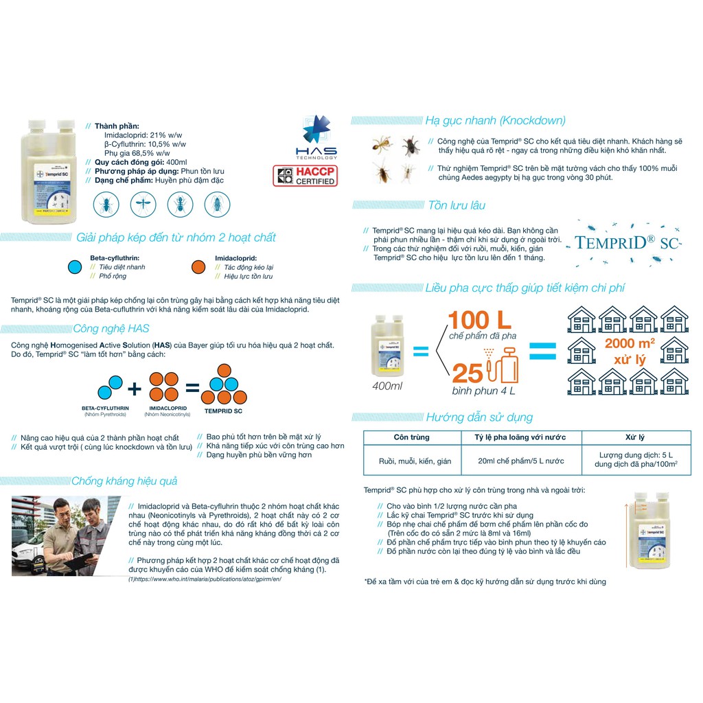 (Sản xuất Tại Mỹ) Thuốc diệt côn trùng như ruồi, muỗi, gián...đặc biệt rệp giường cao cấp Temprid SC của Bayer