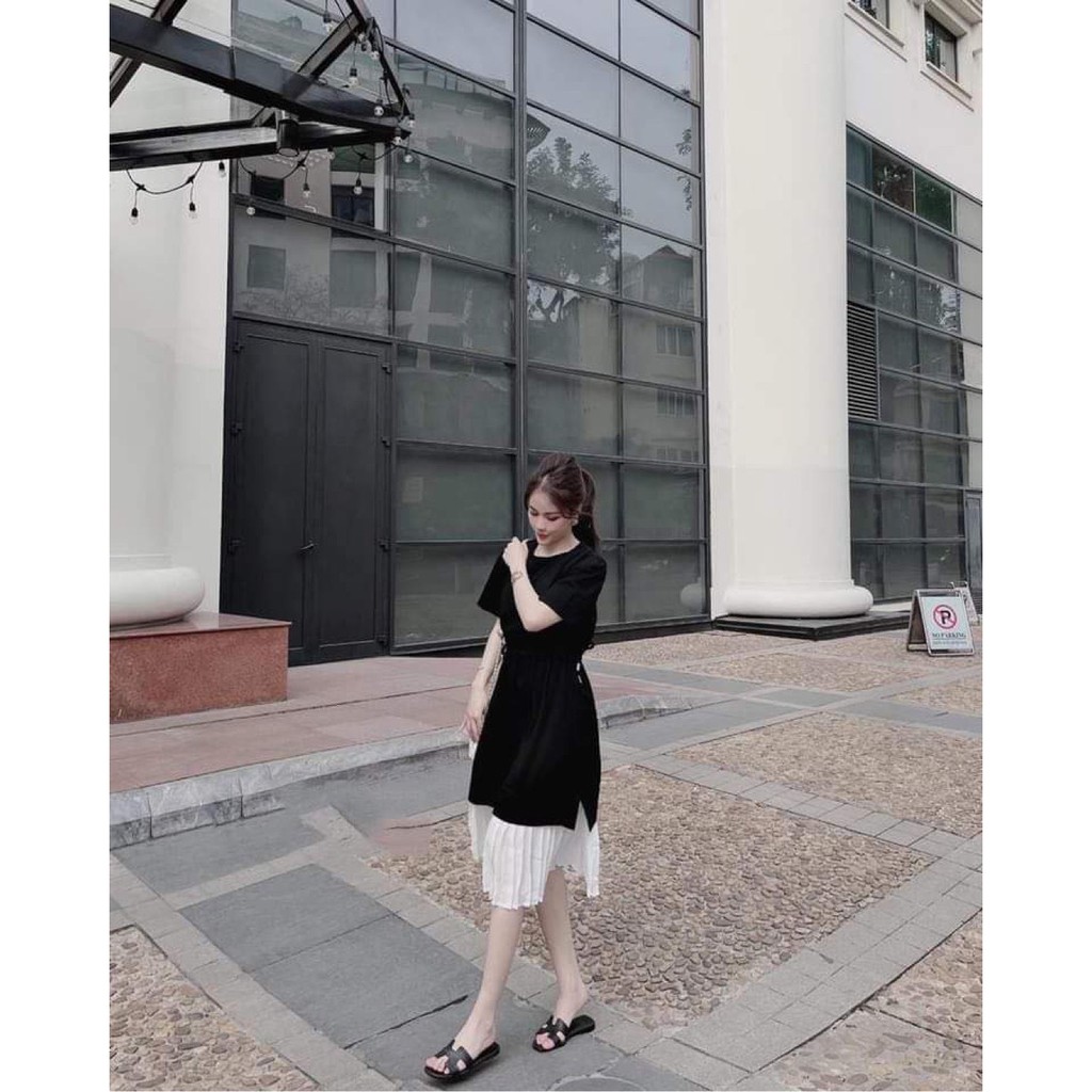 Váy rút eo chân xếp li