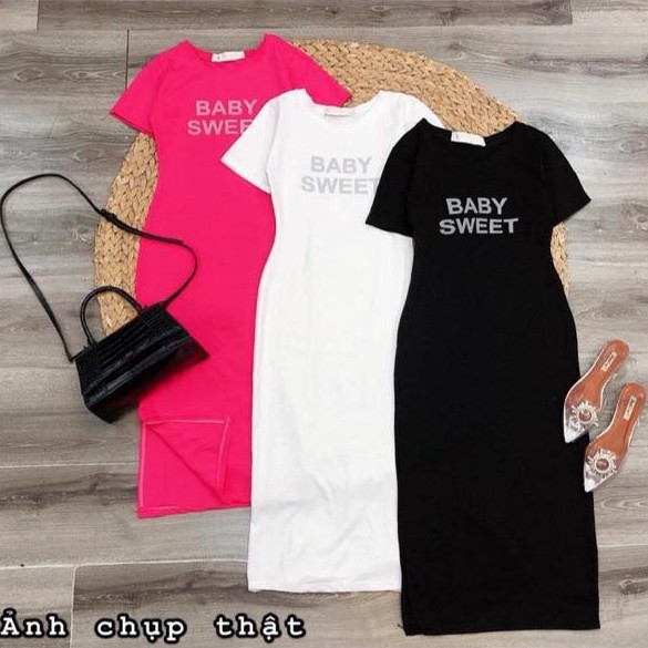 ĐẦM thun BODY tay ngắn XẺ bên BABY SWEET