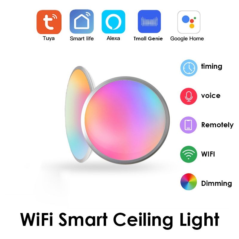 Sẵn Sàng Cổ Tuya Wifi Thông Minh Đèn Led Ốp Trần Rgb Trắng Ấm Mờ Đèn Ốp Trần Ứng Dụng Điều Khiển Bằng Giọng Nói Với Alexa/google Cho Phòng Khách