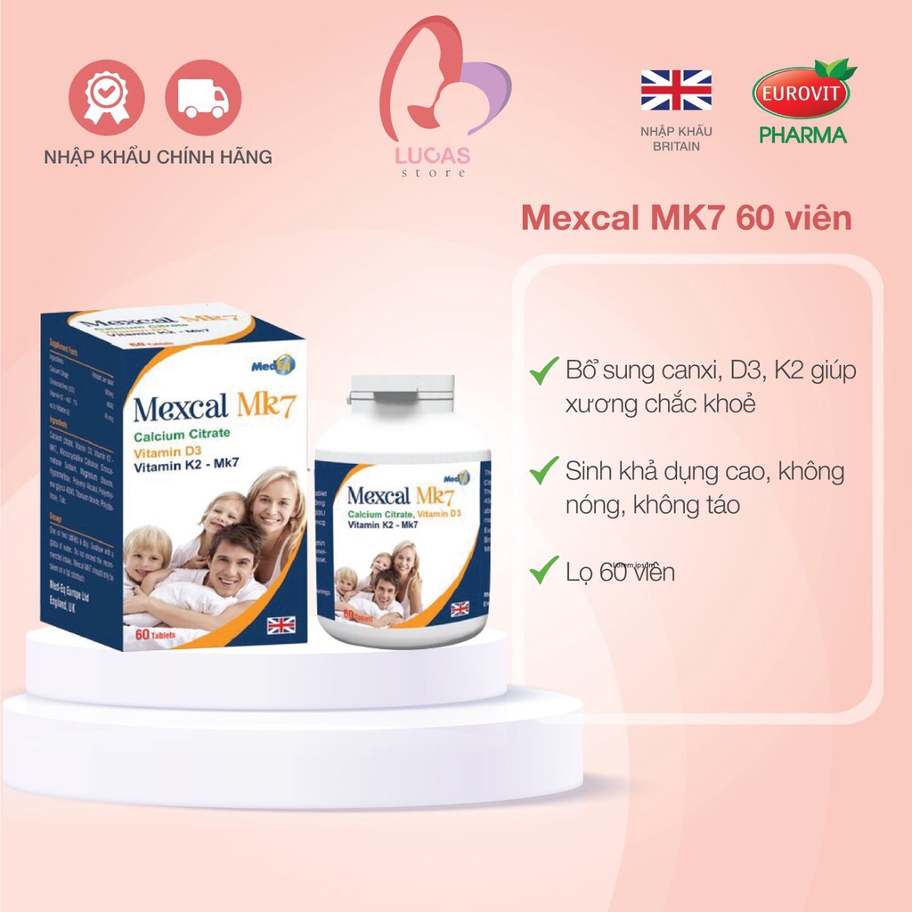 Viên Uống MEXCAL MK7, Bổ Sung Canxi, Ngừa Loãng Xương Cho Bà Bầu  30-60 Viên - TP111