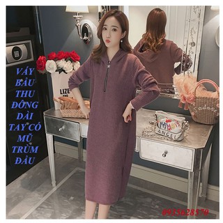 Váy bầu thu đông có mũ trùm đầu