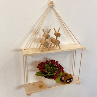 Kệ Gỗ Treo Tường Trang Trí Dây Thừng Boho Rustic 2 Tầng