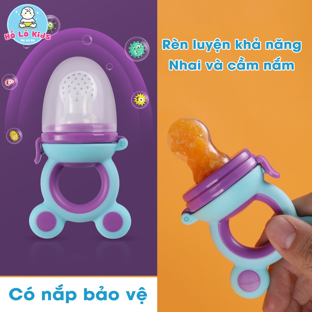 Túi nhai ăn dặm cho bé, túi tập nhai chống hóc có nắp đậy vệ sinh Hồ Lô Kids