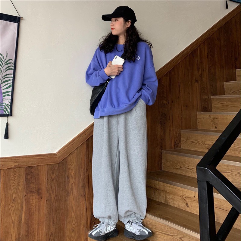 bộ nỉ nữ áo hoodie + quần bom nỉ lót lông cực ấm form rộng unisex | BigBuy360 - bigbuy360.vn