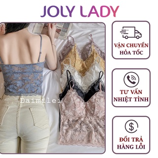 Áo bra ren dáng dài hoạ tiết lá, áo bra 2 dây lưới thoáng mát joly lady - al28