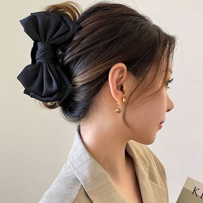 Kẹp Tóc Hình Nơ Lớn Màu Đen Phong Cách Hàn Quốc Thanh Lịch Dành Cho Nữ