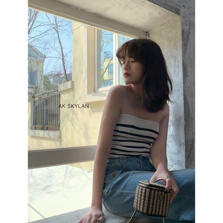 Áo Thun Dệt Kim Dáng Ôm Kẻ Sọc Gợi Cảm Thời Trang Xuân Hè Phong Cách Hàn Quốc Mới