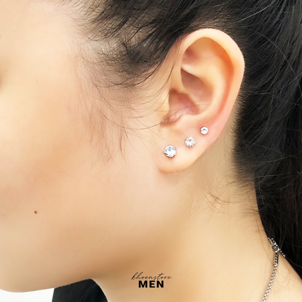 Bông tai nam - Khuyên tai nụ đá zircon nam và nữ - Thép không rỉ (1 CHIẾC)