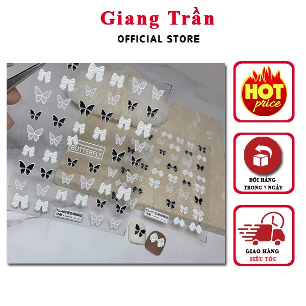 Stick nổi 9D cao cấp trắng đen mẫu nơ bướm cực thịnh hành