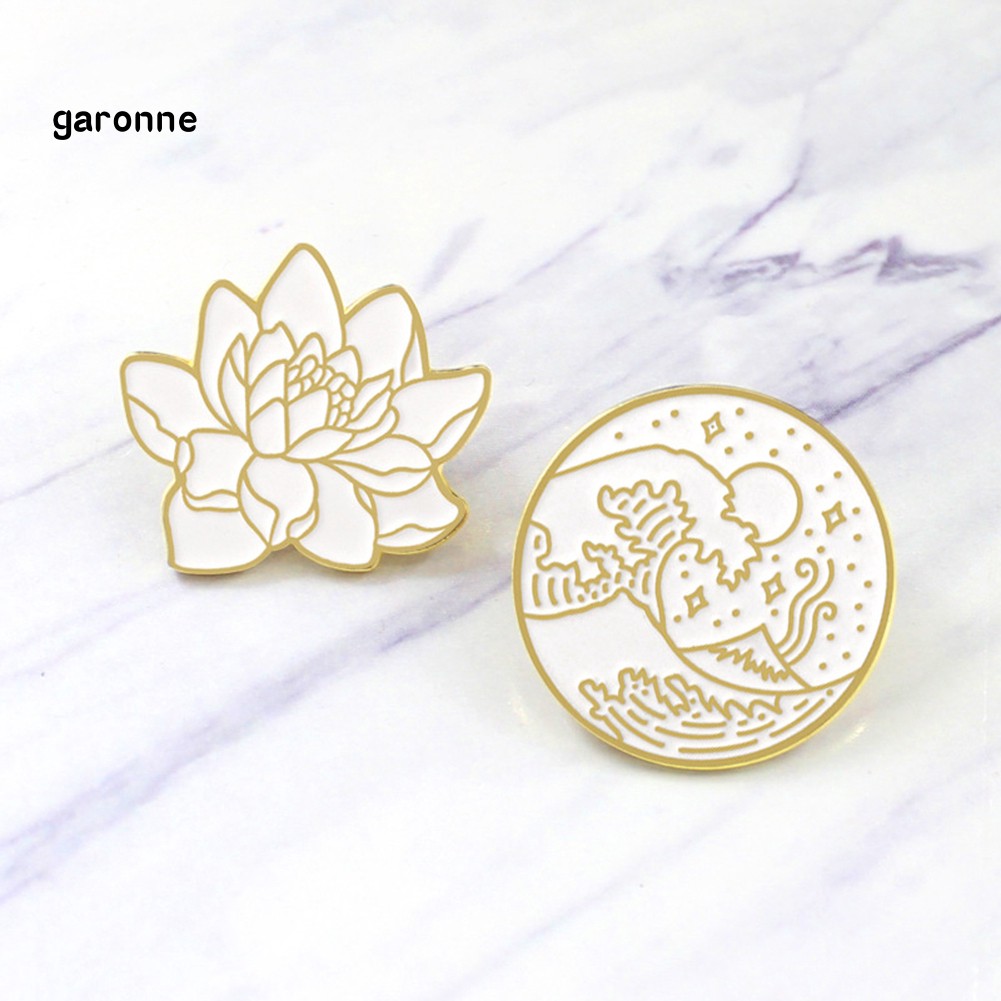 Ghim cài áo/ba lô tráng men hình bông sen/cơn sóng phong cách cổ điển cho nam nữ