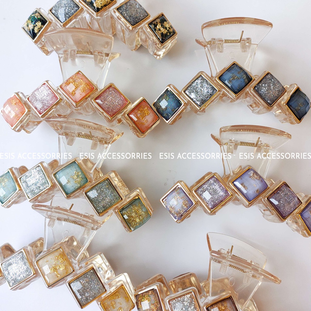 KẸP TÓC NỮ, KẸP GẮP TÓC HÀN QUỐC, ĐÍNH ĐÁ VUÔNG SANG TRỌNG, PHỤ KIỆN TÓC HÀN QUỐC ESIS ACCESSORIES