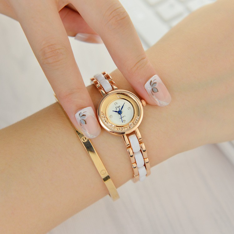 [ xả kho ] Đồng hồ nữ Jw 70255 dây đá sứ mặt tròn viên đá chạy