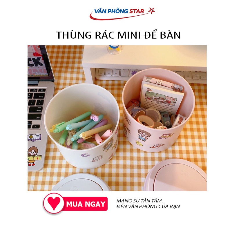 [FREE SHIP] Thùng rác nắp lật bằng nhựa dùng cho văn phòng mini chất lượng cao để bàn tiện lợi trang trí decor dễ thương