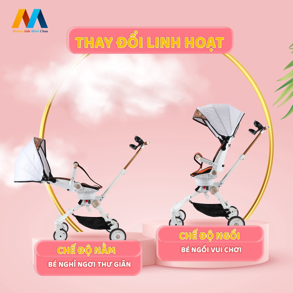 Xe Đẩy Mommykids Minh Chau , gấp gọn đảo chiều Ghế xoay 360 độ, tùy chỉnh nhiều độ nghiêng khác nhau