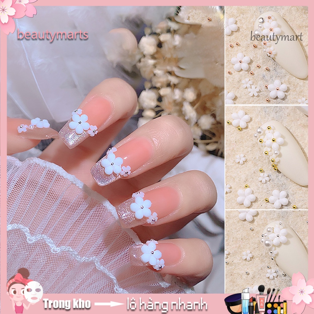 [Hàng mới về] Hoa năm cánh màu trắng nhỏ trang trí móng tay  xinh xắn DIY