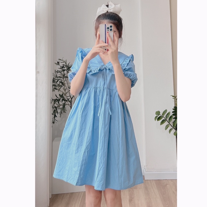 Đầm babydoll Hàn Quốc chất thô cổ bèo dáng xoè