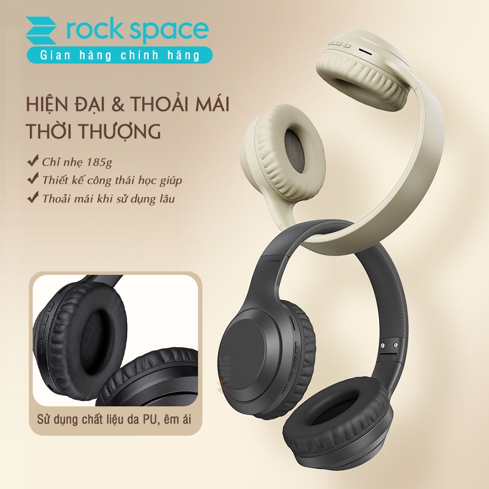 Tai nghe chụp tai Rockspace O2 Headphone bluetooth không dây có mic nghe nhạc liên tục 15h hàng chính hãng BH 1 năm