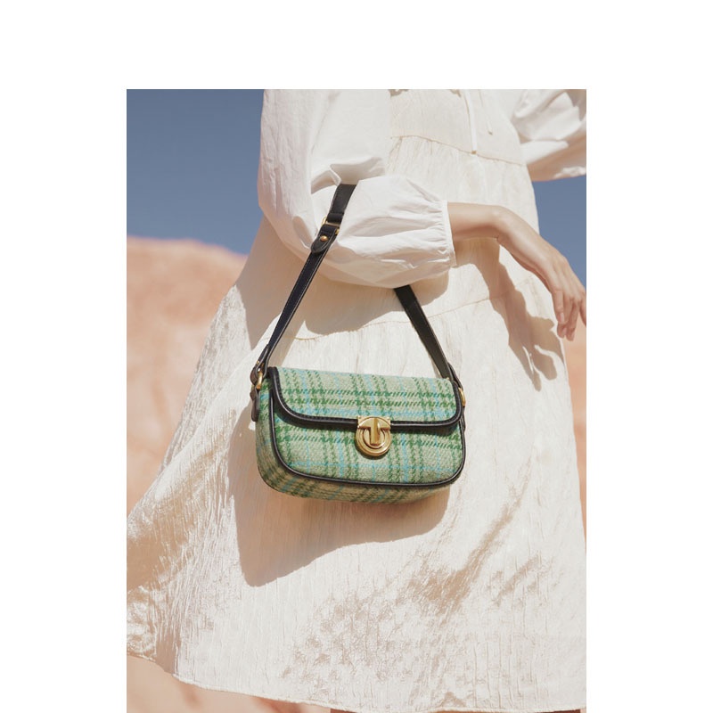 Túi đeo vai họa tiết sọc caro màu xanh lá thời trang Pháp 2021