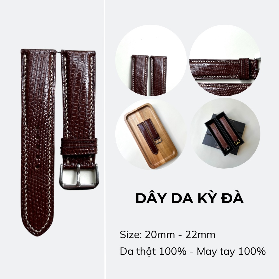 Dây Đồng Hồ Da Kỳ Đà Nam 20mm, 22mm Da Thật Chính Hãng, Handmade Cao Cấp, Chống Nước, Bảo Hành 1 Năm