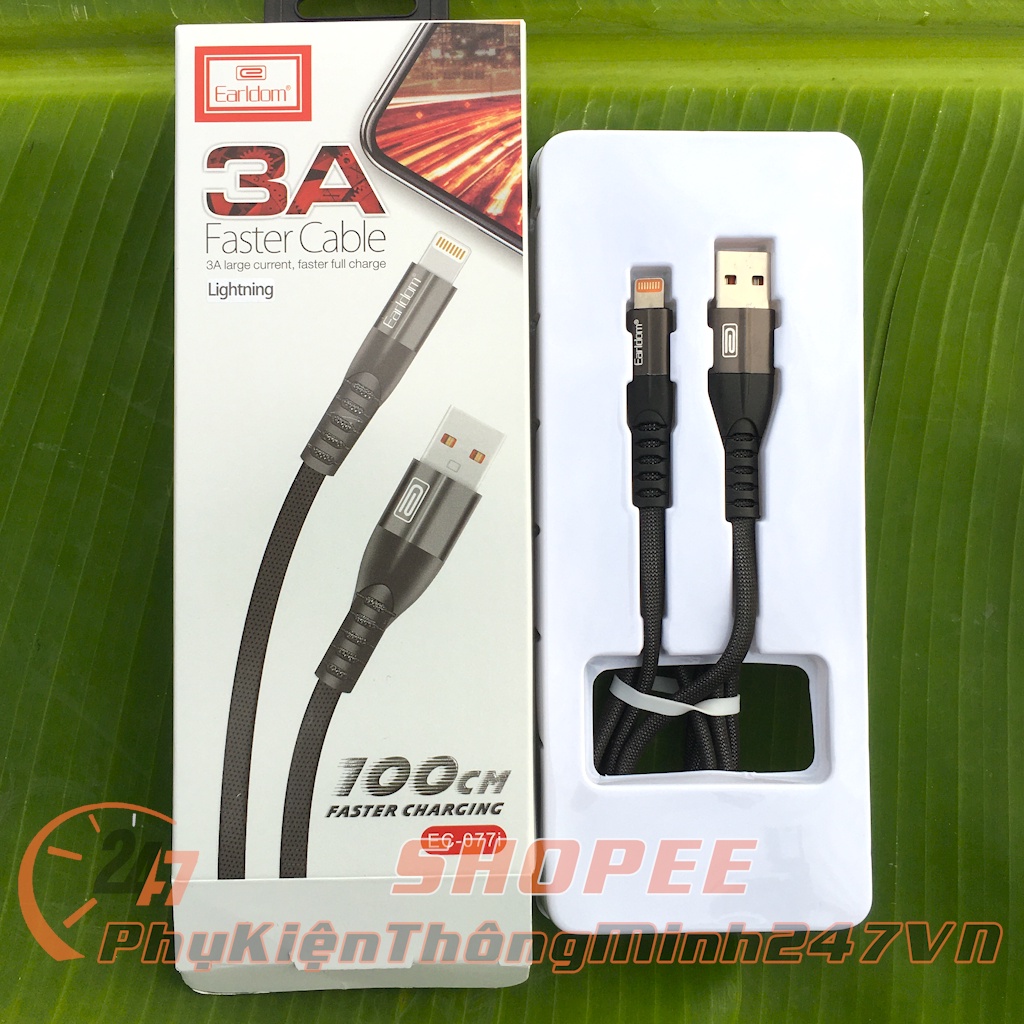 🛑Chính Hãng Earldom🛑 Cáp Sạc Nhanh 3A Bọc Dù CHÍNH HÃNG EARLDOM EC-077 | Phụ Kiện Thông Minh 247 VN