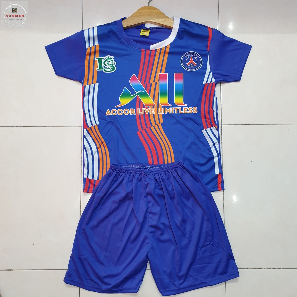 Bộ Quần Áo Thể Thao Trẻ Em,Bộ Đá Bóng Cho Bé Chất Thun Lạnh Co Giãn Thoải Mái Thoáng Mát Nhiều Mẫu Mã Size Từ 18-45kg