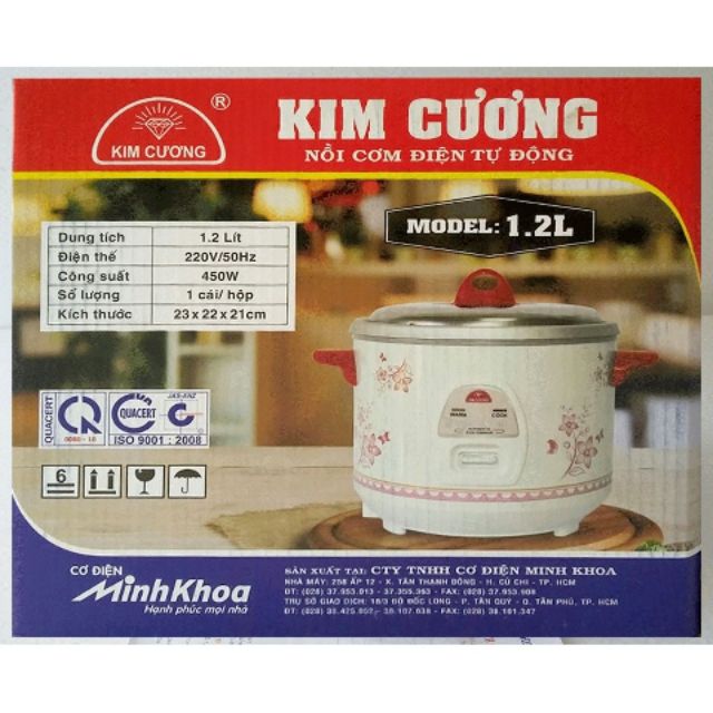 NỒI CƠM ĐIỆN 1.2 LÍT KIM CƯƠNG NẮP RỜI 1.2L