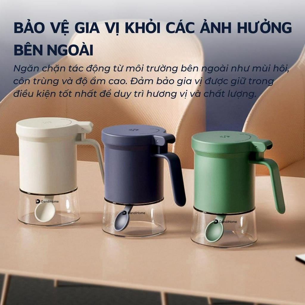 Lọ đựng gia vị, hũ đựng gia vị thủy tinh và nhựa PP DandiHome Siebel có thìa thông minh