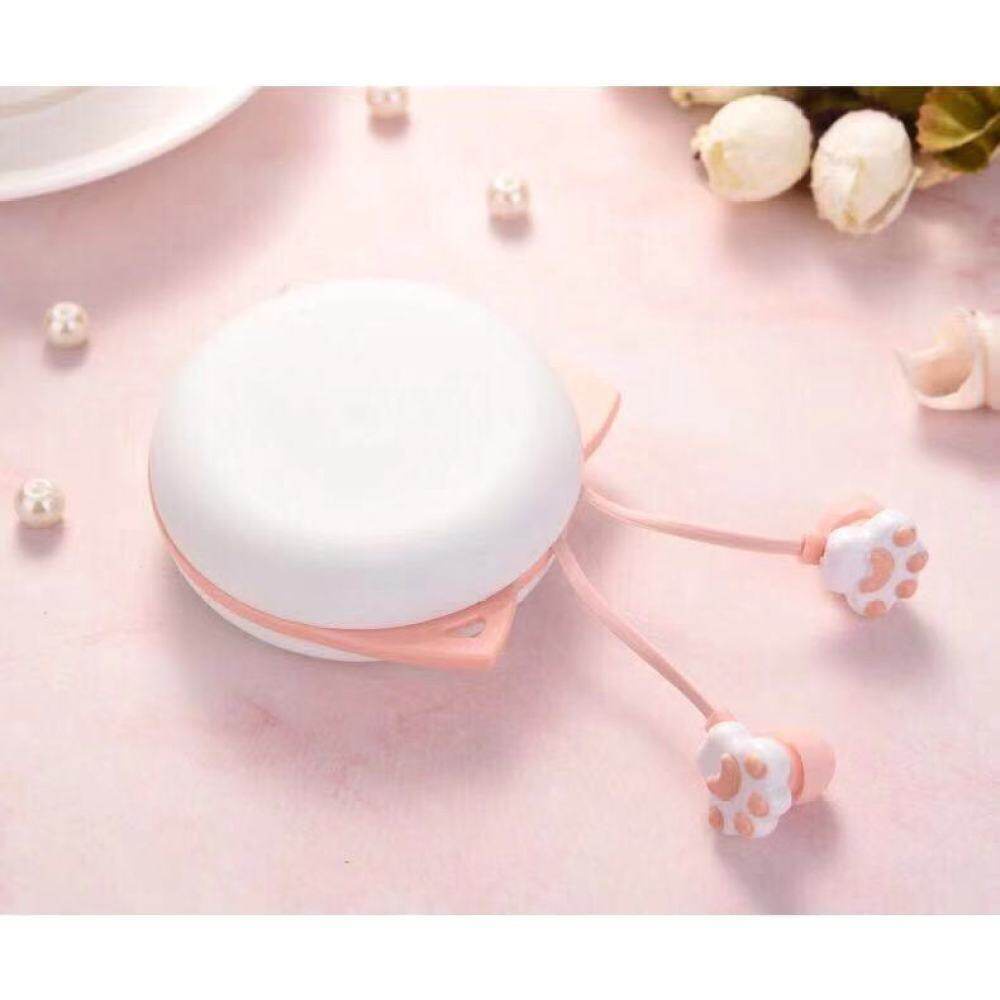 Tai Nghe Nhét Tai Có Dây 3.5mm Kèm Hộp Đựng Hình Móng Mèo Dễ Thương