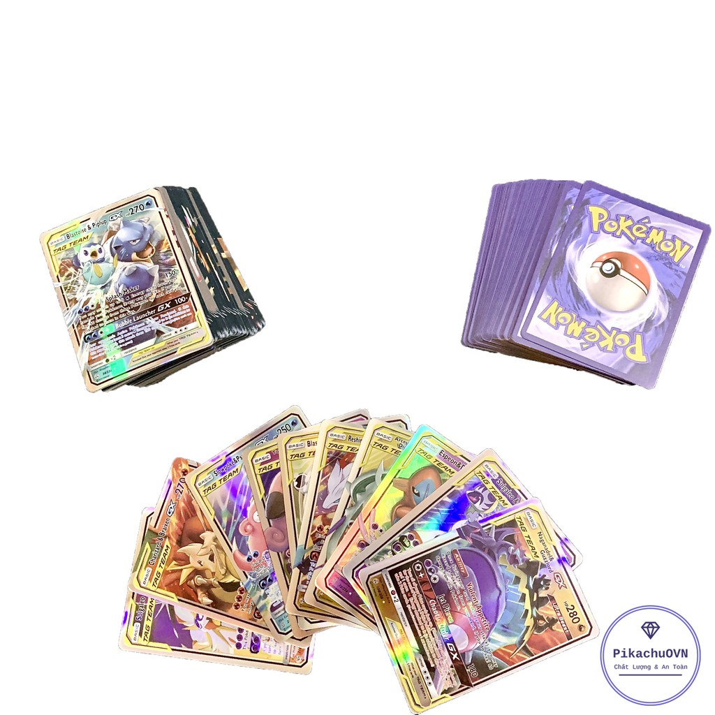 Bộ Thẻ Bài Chơi Pokemon 100 Thẻ (49V,11Vmax,39Tagteam,1Gx) Thẻ Tiếng Anh Cao Cấp
