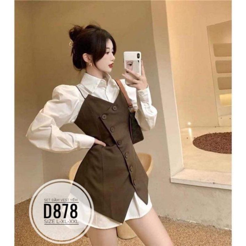 ĐẦM VEST 2 DÂY VỚI ÁO SƠ MI TRẮNG TAY DÀI BIGSIZE