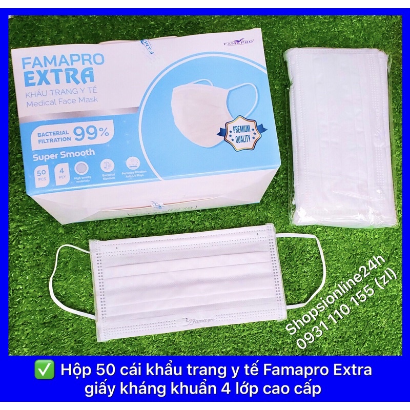 ✅ Hộp 50 cái khẩu trang y tế Famapro Extra Nam Anh giấy kháng khuẩn cao cấp Màu Trắng